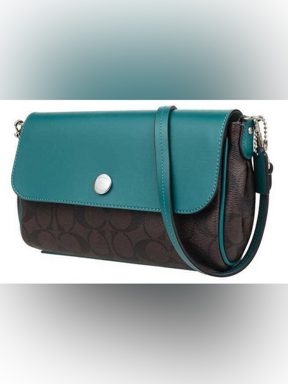 NWT Coach Reversible Signature Crossbody Bag Flap Teal Light Blue F59534 - Picture 5 of 14